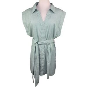 AVARA Bonnie Dress Womens XXXL Green White Stripe Belted Shirt Dress NWT